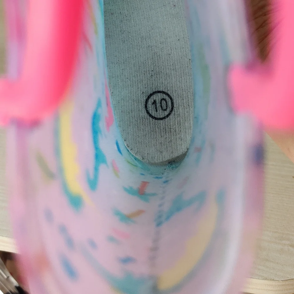 Kooshyshoo Girls Blue, Pink Gradient Light Up Dinosaur Rain boots Size 10